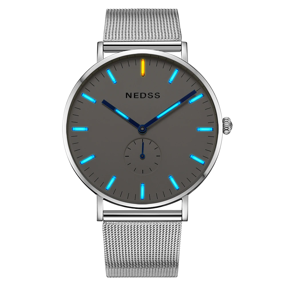 NEDSS DW простой стили Тритий часы мужские наручные кварцевые с подсветкой