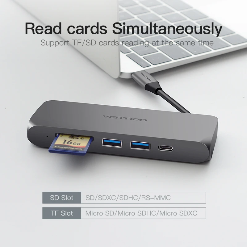 Концентратор Vention USB C концентратор HDMI Type с разъемом PD TF/SD док станция для MacBook Samsung