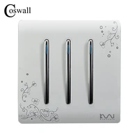 coswall fashion wall on off switch 3 gang 1 way ivory white brief art flower pattern piano key light switch ac 110250v