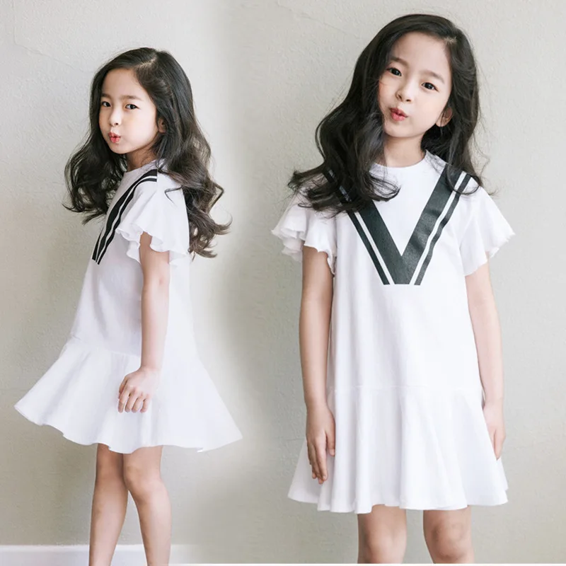 2018 girls dress summer new short sleeve ruffled round neck princess | Детская одежда и обувь