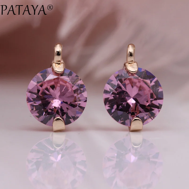Bright Pink PATAYA 618, акция, новые градиентные синие свисающие серьги, 585 розовое золото, натуральный циркон, круглые серьги для женщин, Простые Модные ювелирные изделия - Окраска металла: Bright Pink