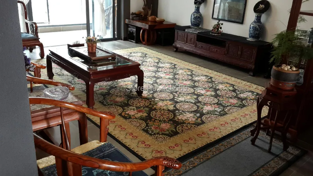 

Free shipping 9'x12.4' handmade needlepoint carpets, handmade rug high quality