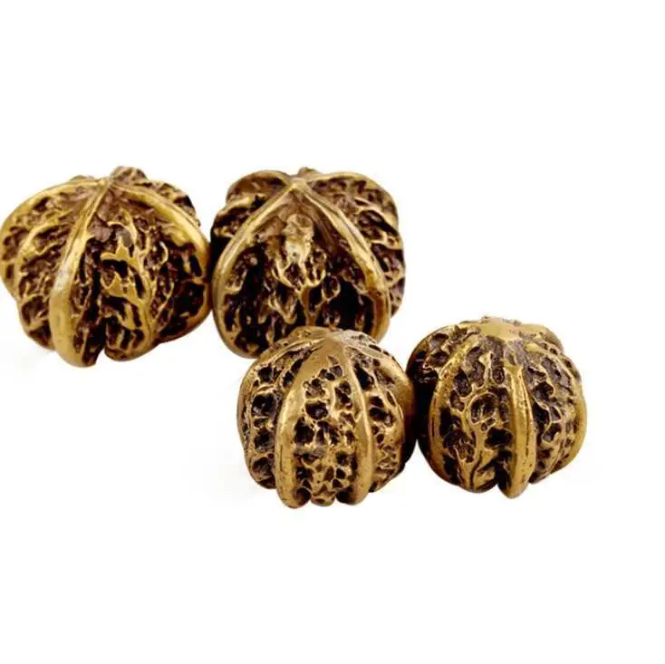 Народный китайский Чистый медный латунный резьба Тыква Статуя орех