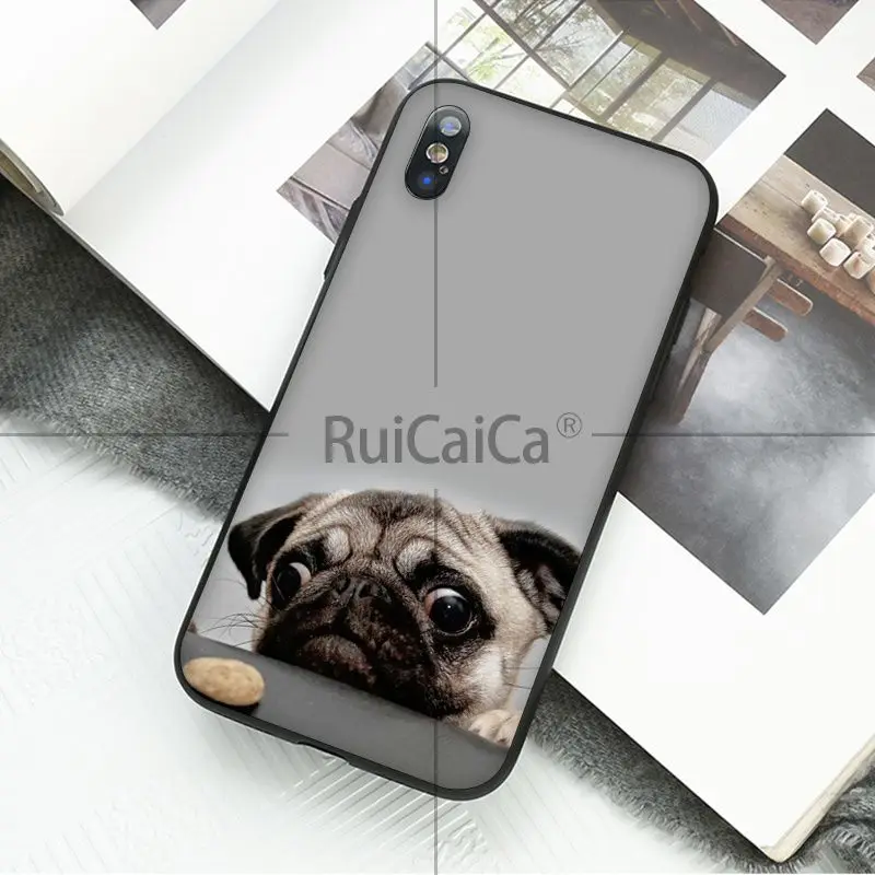 Ruicaica милые животные Мопс мягкий силиконовый черный чехол для телефона iPhone X XS MAX 6