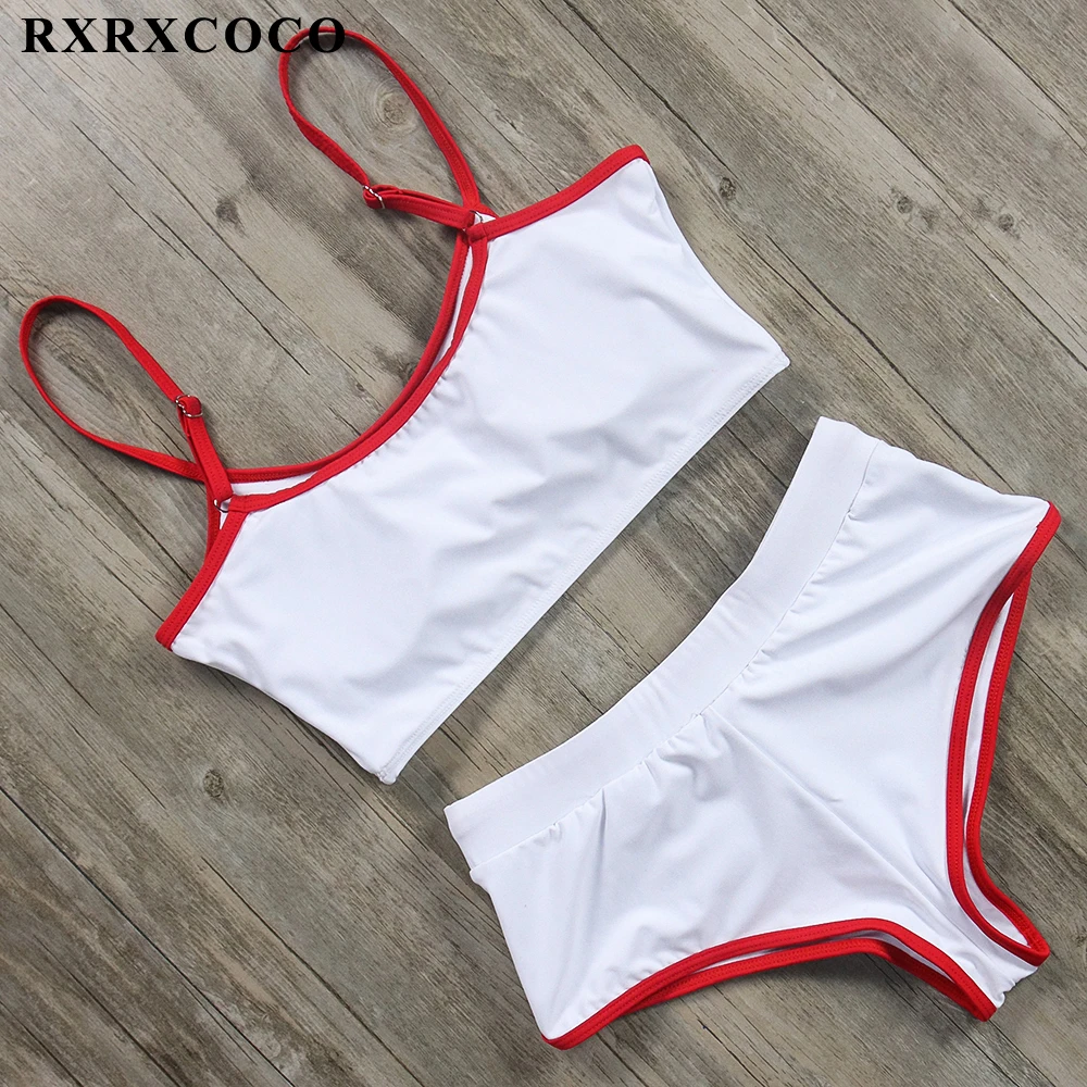 RXRXCOCO, сексуальный спортивный купальник из двух частей, женский купальник, комплект бикини, Одноцветный, высокая талия, купальник, женские летние купальники