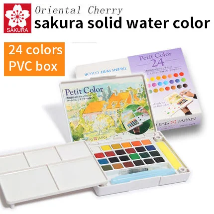 24 PVC box SAKURA 12/18/24/30/36/48/60/72 Цвета гитара Пти Буше коробка акварельных красок Портативный Твердые акварельные Краски ing товары для рукоделия пигмент набор NCW - Color: 24 PVC box