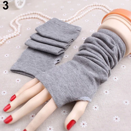 Light Grey Женские модные вязаные рукавицы без пальцев теплые зимние длинные перчатки женские зимние теплые одноцветные перчатки на половину пальцев - Цвет: Light Grey