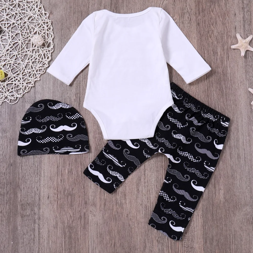Cool litttle Man Baby boy clothes set 2PCS Suits Romper+Moustache Pants +Hat Newborn boys Outfits |