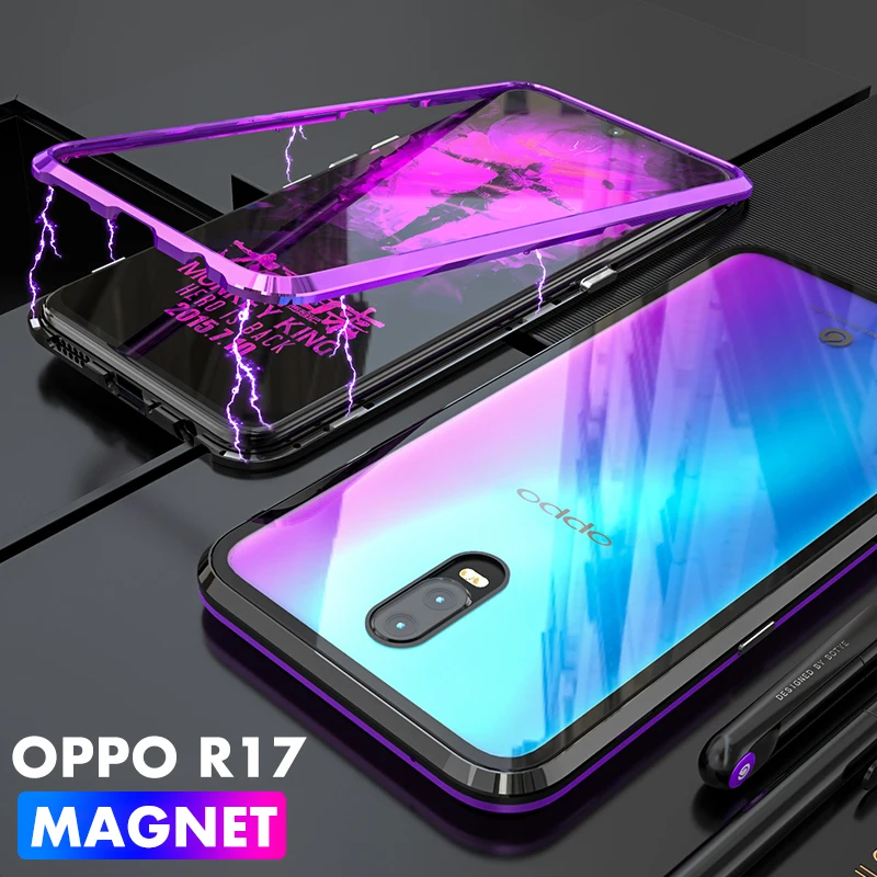 ADKO Luxury Magnetic Flip Case For Oppo R17 Pro Clear Transparent Tempered Glass Back Cover |