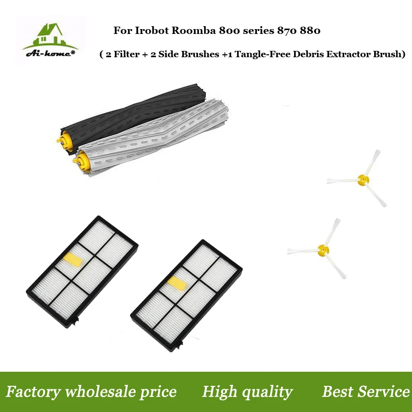 

1 set Tangle-Free Debris Extractor &2 Hepa Filters & 2 Side Brush Replenishment kit for iRobot Roomba 800 900 series 870 880 980