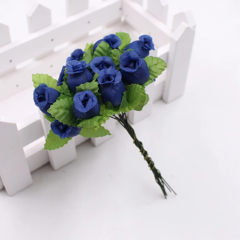 Royal blue 12 шт./лот искусственный цветок 2 см шелк Высокое качество Роза свадебное оформление букета DIY ВЕНОК Подарочная коробка клип искусство цветок - Цвет: Royal blue