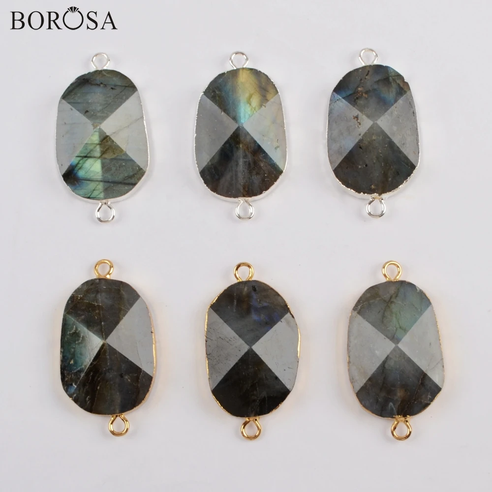 BOROSA Natural Labradorite Faceted Gold Plating Connectors Silver Charm Women Bracelet Boho DIY Gifts G1813 | Украшения и