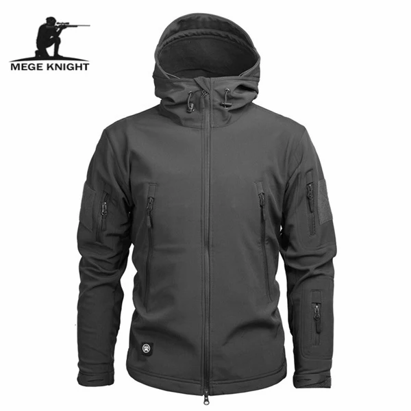 GRAY Mege брендовая камуфляжная Военная Мужская куртка с капюшоном, Sharkskin Softshell тактическое пальто армии США, мультикамо, лесной, A-TACS, AT-FG - Цвет: GRAY