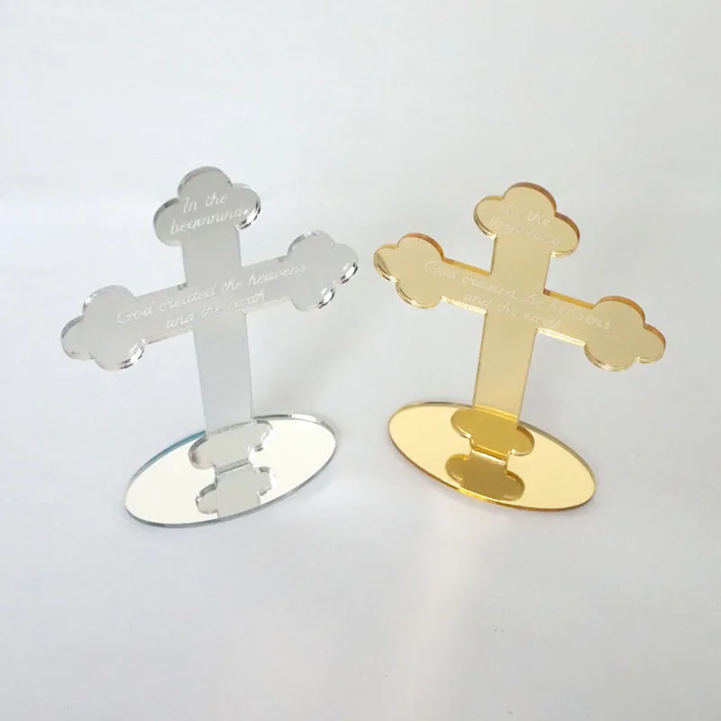 

10pcs Mirror Cross For Table 12cm High Personalized God Bless of The Lord's Prayer for Christening & Baptism House Moving