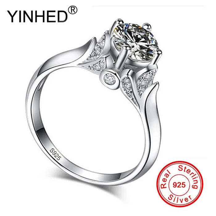 

YINHED Original Solid 925 Silver Rings Swan Ring 1ct CZ Zircon Fashion Wedding Engagement Classic Jewelry Gift For Women ZR015