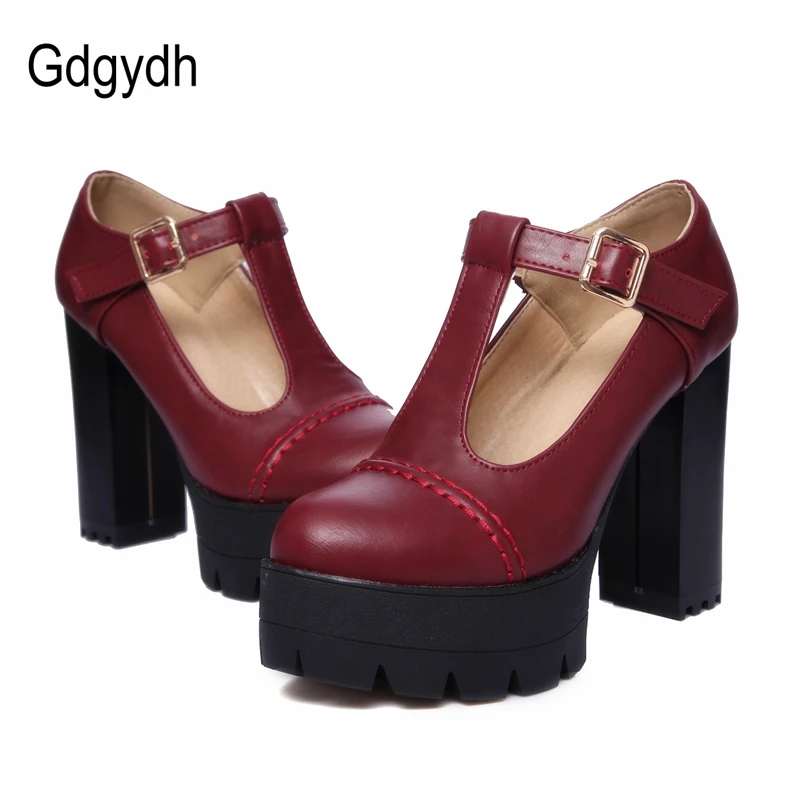 Женские туфли с Т образной пряжкой Gdgydh черные лодочки на толстом каблуке и