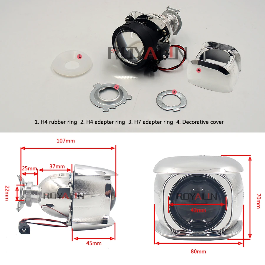 ROYALIN, 1 шт., галогенные линзы H1, 2,0 дюйма, би ксенон, проектор, головной светильник, объектив LHD, мини-стекло, объектив для H1, H4, H7, мотоциклетные лампы, сделай сам