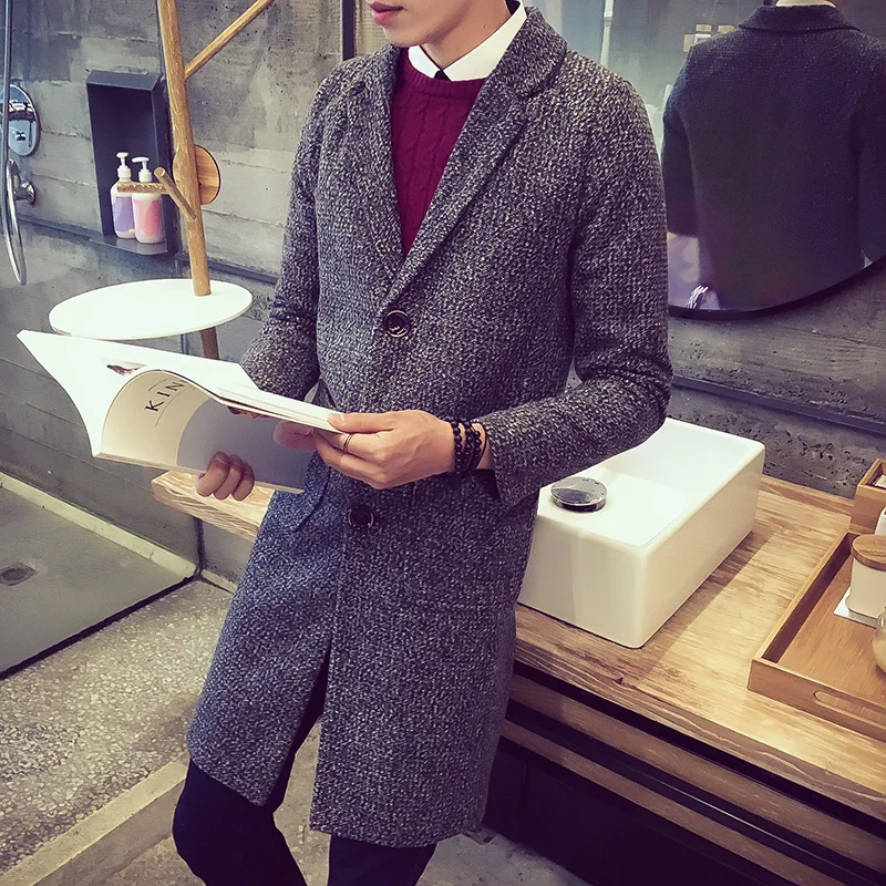 Зима 2016 Новых Прибытия Мужчины Полушерстяные Пальто Марка Британский Стиль