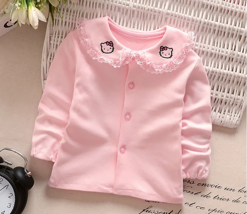 Детская хлопковая блузка с длинным рукавом кружевным воротником|jacket tops|jacket