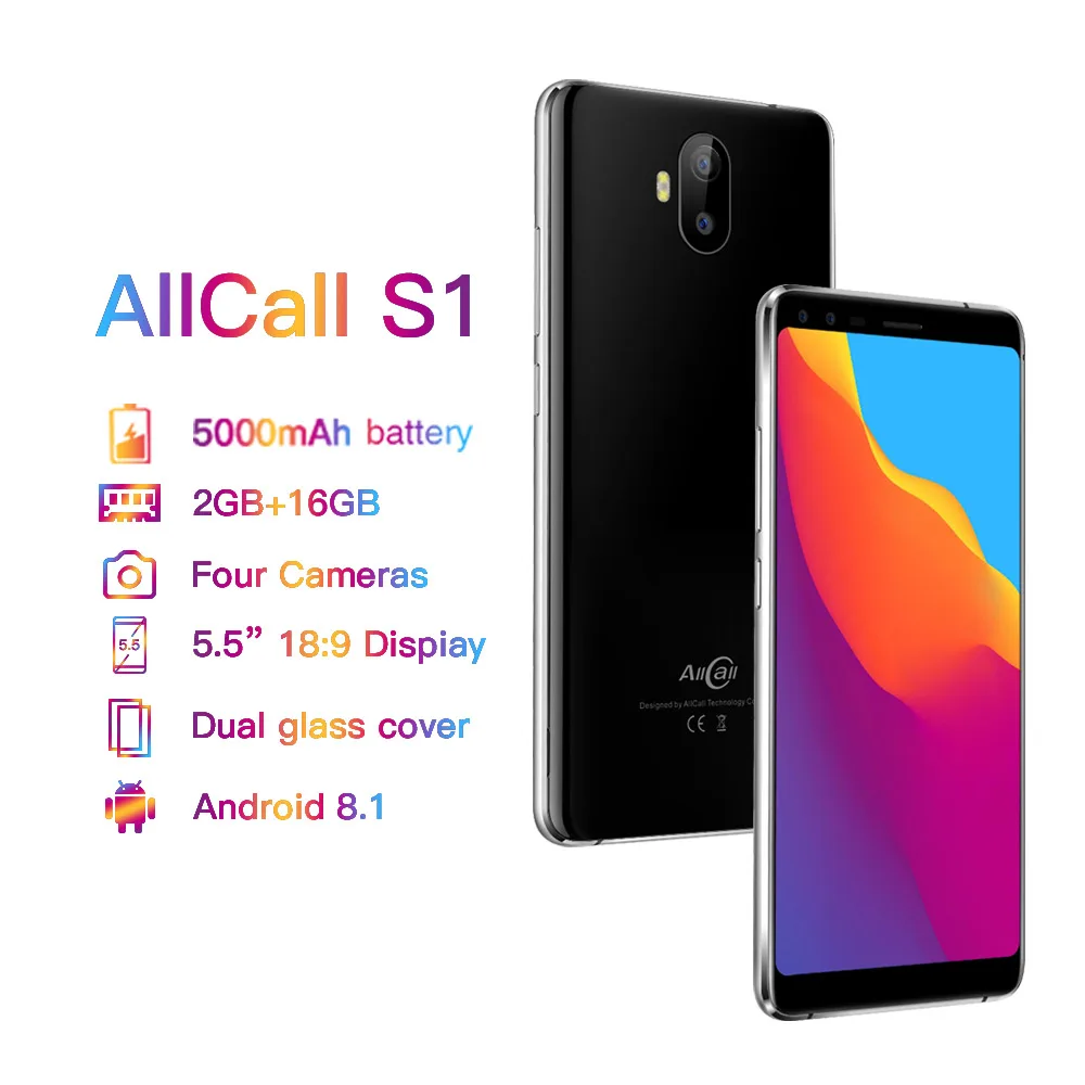 Allcall S1 5000 мАч 3g смартфон MTK6580 четырехчетырехчетырехъядерный 2 ГБ 16 ГБ Android 8,1 18:9 5,5 дюймов 8 Мп+ 2 Мп задняя двойная камера 3G мобильный телефон