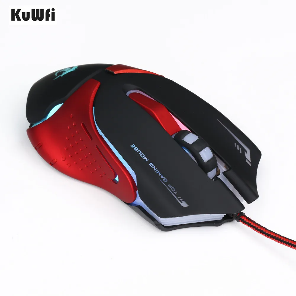 KuWFi USB игровая мышь 6 клавиш Проводная 3200 точек/дюйм цветная светодиодная