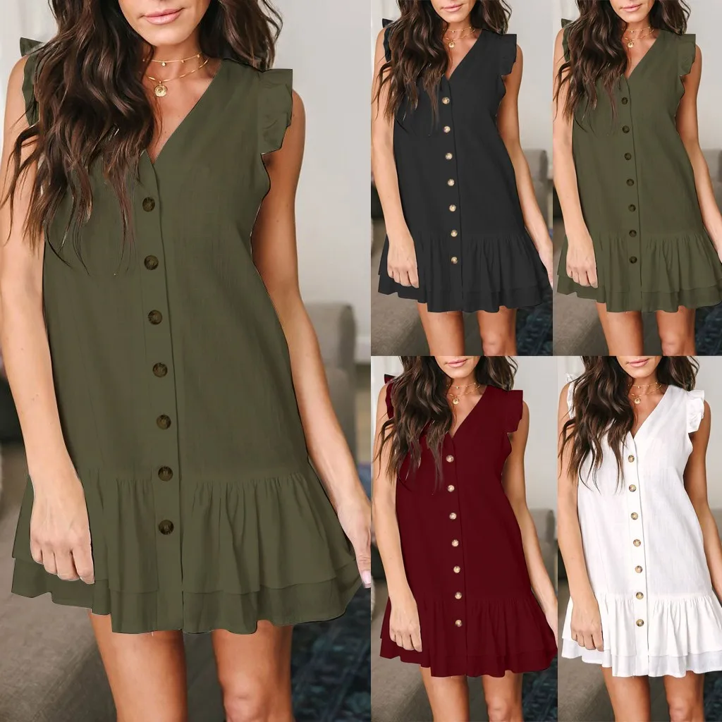 Повседневное женское платье с v образным вырезом и лепестками без рукавов рукав