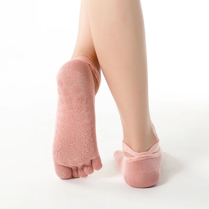 

Hot Fitness And Pilates Cotton Socks Rainbow Workout Anti Slip Toe Socks Breathable Purple Women Sports Colorful Socks
