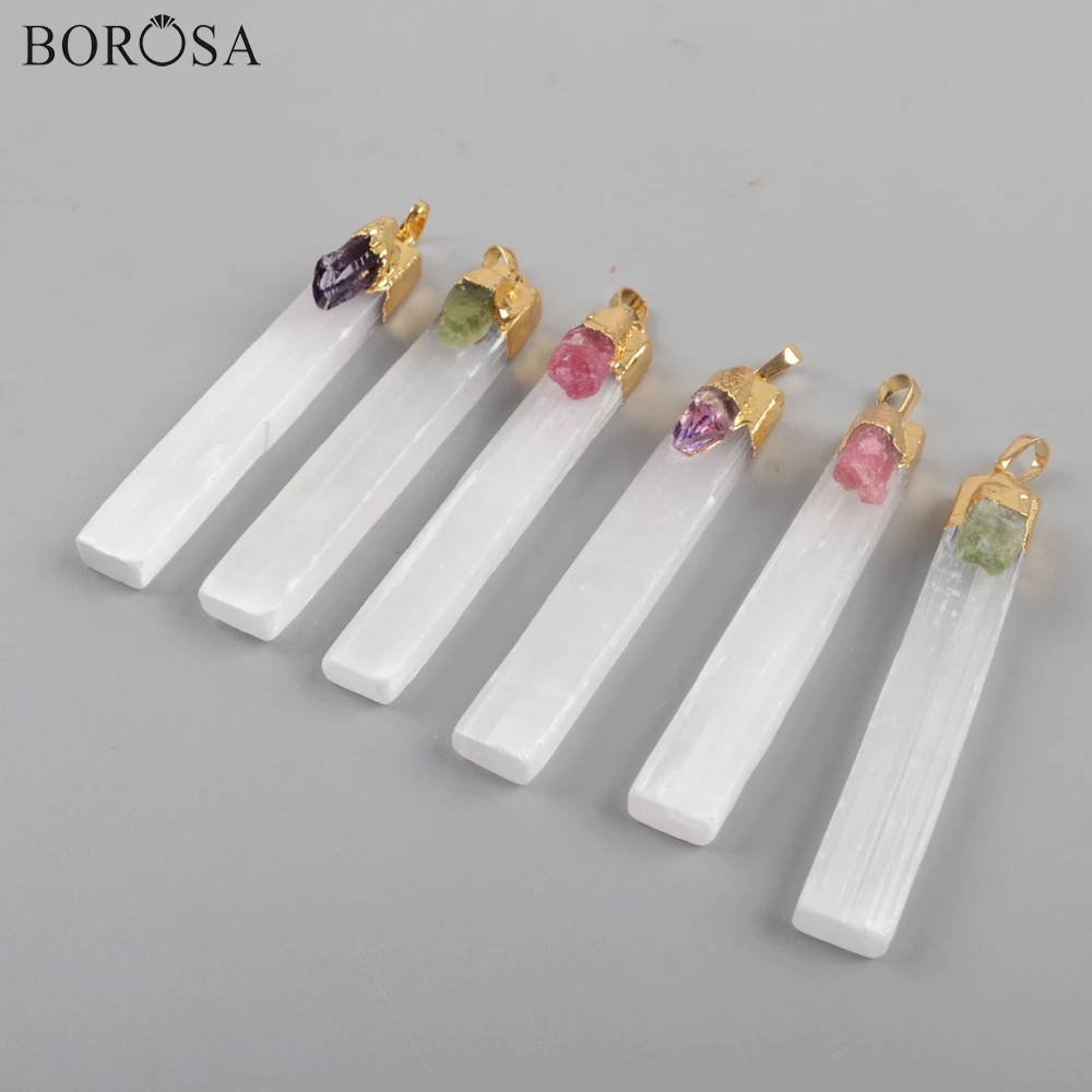 BOROSA дизайн 5 шт. прямоугольник позолоченный Selenite камень с натуральные аметисты