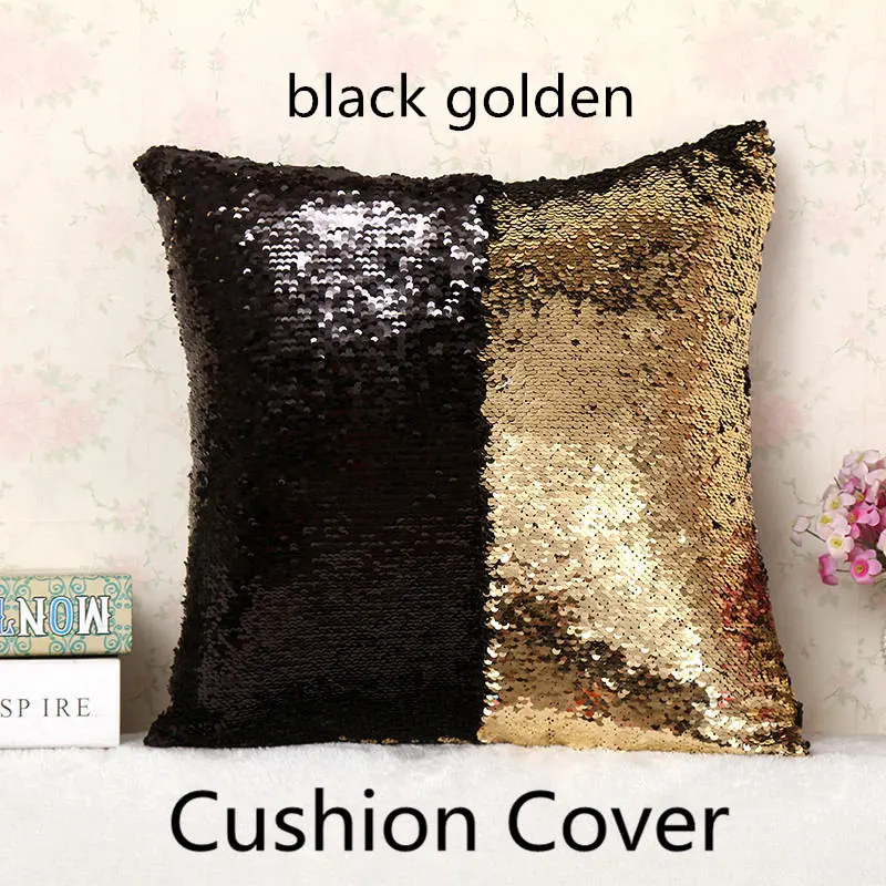 black dark golden DIY Русалка подушка со стразами чехол волшебный Хамелеон Подушка Чехол 40X40 см изменение цвета Двусторонняя Подушка Чехол для домашнего декора - Цвет: black dark golden