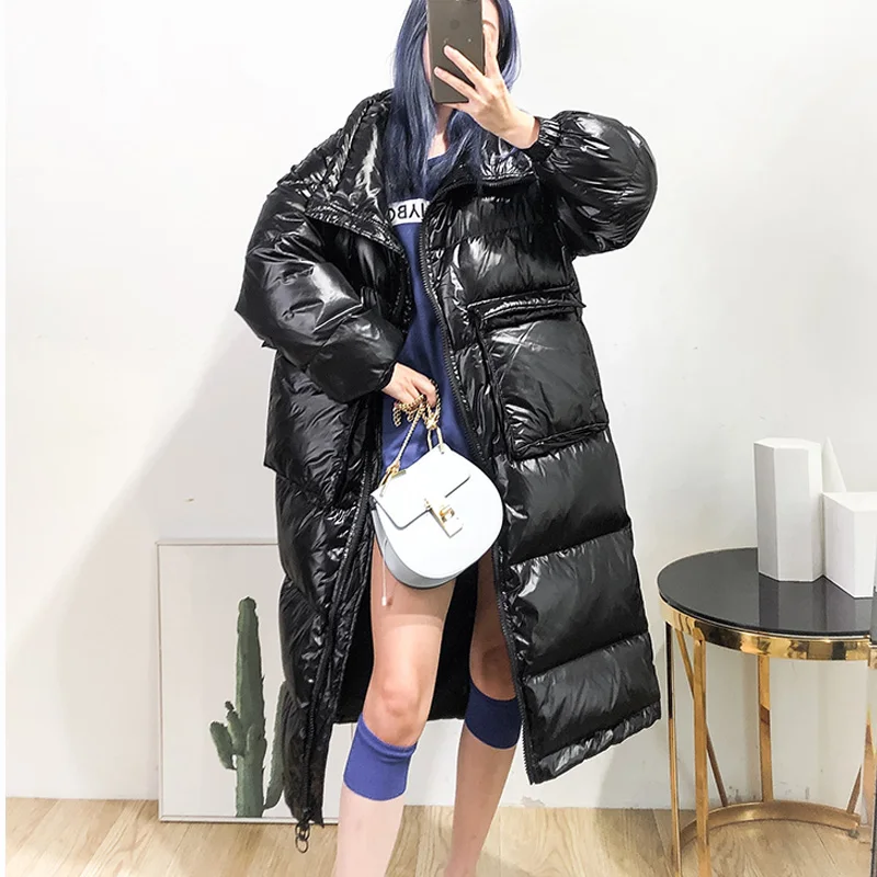 Женская куртка пуховик на 90% белом утином пуху толстая длинная для зимы