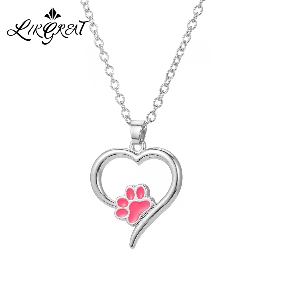 LIKGREAT Pet Memorial эмаль ювелирные изделия всегда в моем сердце собака кошка ноги животное ожерелье с подвеской в виде лапы модные серебряные ювелирные изделия подарок девушка