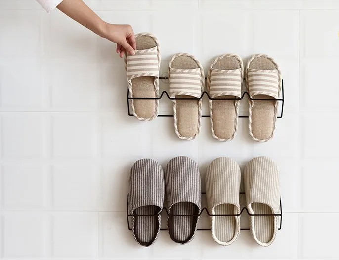 Iron Wall Shoe Hanger Rack Self Adhesive Save Space Shoes Organizer Stand Shelf for Living Room Bathroom