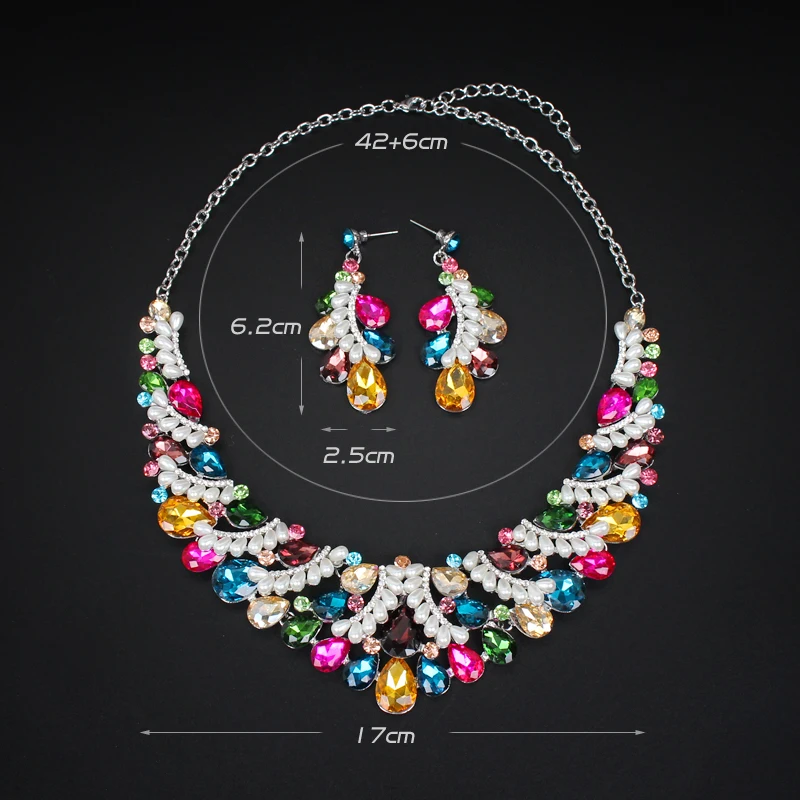 2020 Новая модная с кристаллами и жемчугом ожерелье серьги наборы индийский