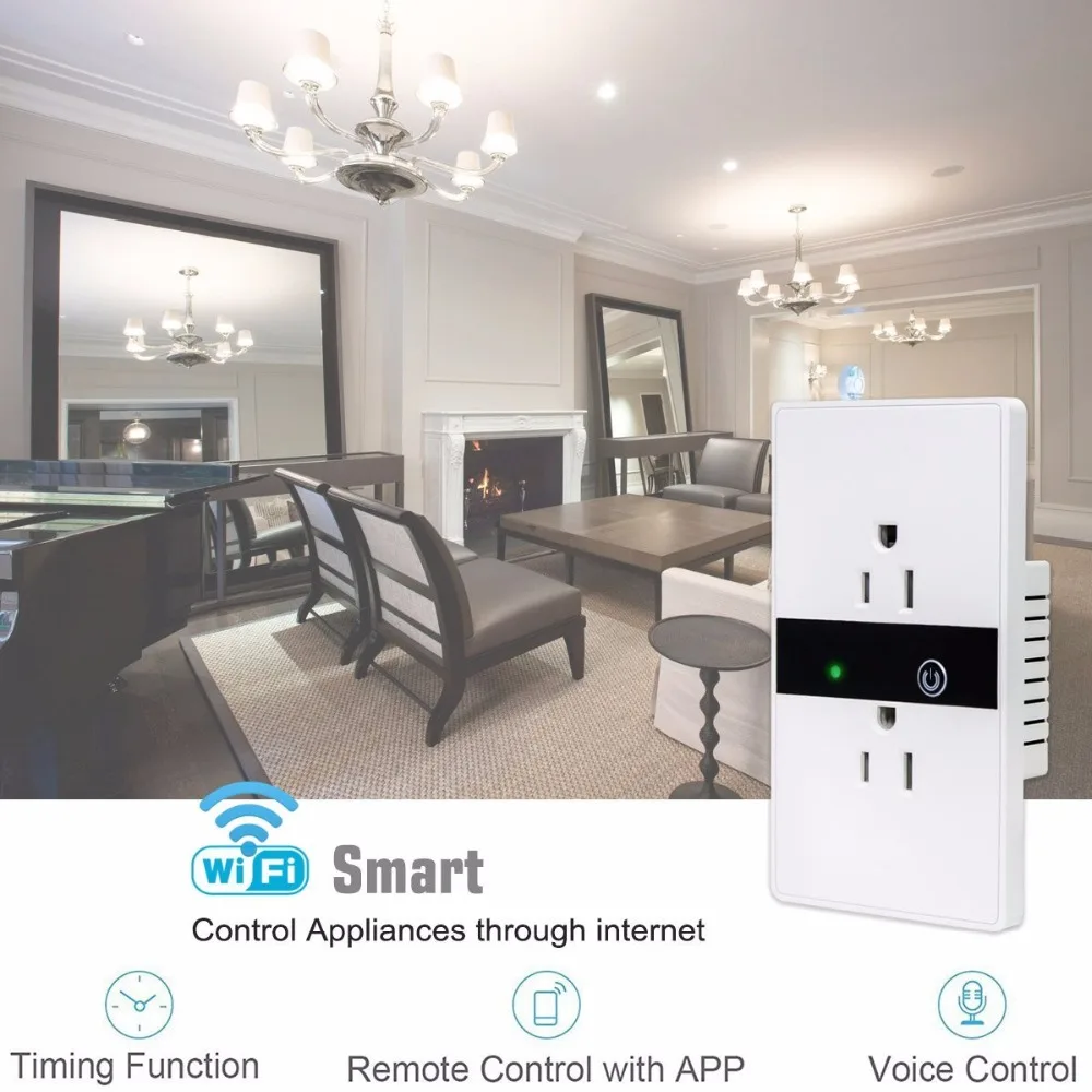Настенная розетка eWeLink, умная Wi-Fi розетка, 10А, 110 В, США, совместима с Amazon Alexa, Google Home, интеллектуальное Голосовое управление, розетки питания