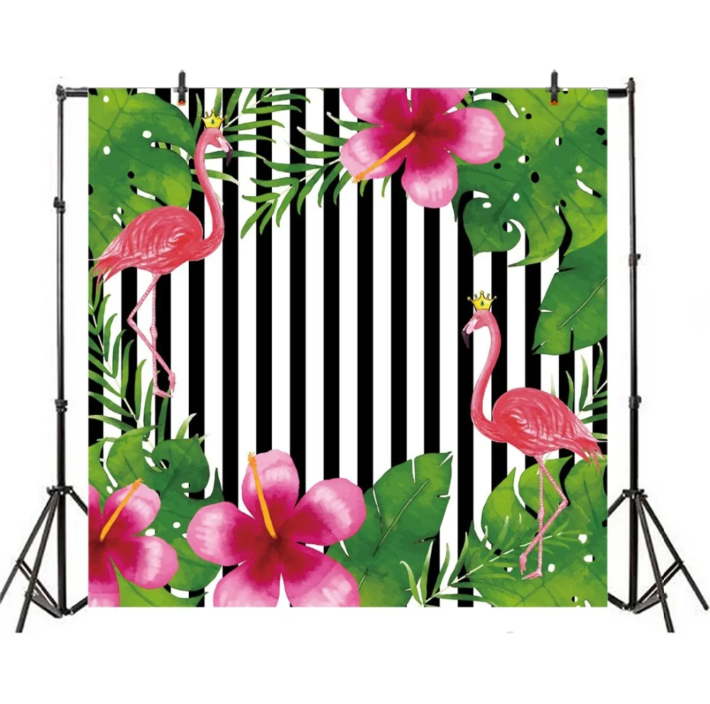 Laeacco Happy Birthday Flamingo Flower Stripe Scene Photography Backgrounds Customized Photographic Backdrops For Photo Studio |