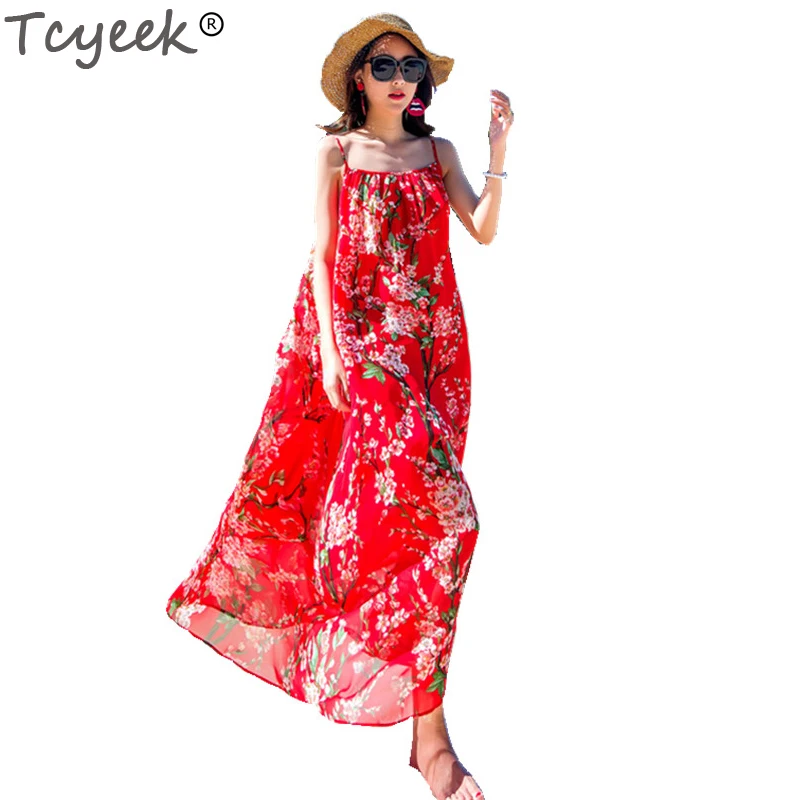 Tcyeek летнее шифоновое большого размера женское повседневное пляжное платье