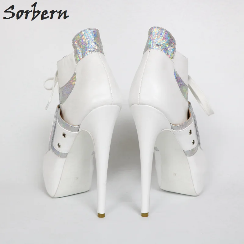 Женские ботильоны на высоком каблуке серебристые с блестками | Обувь