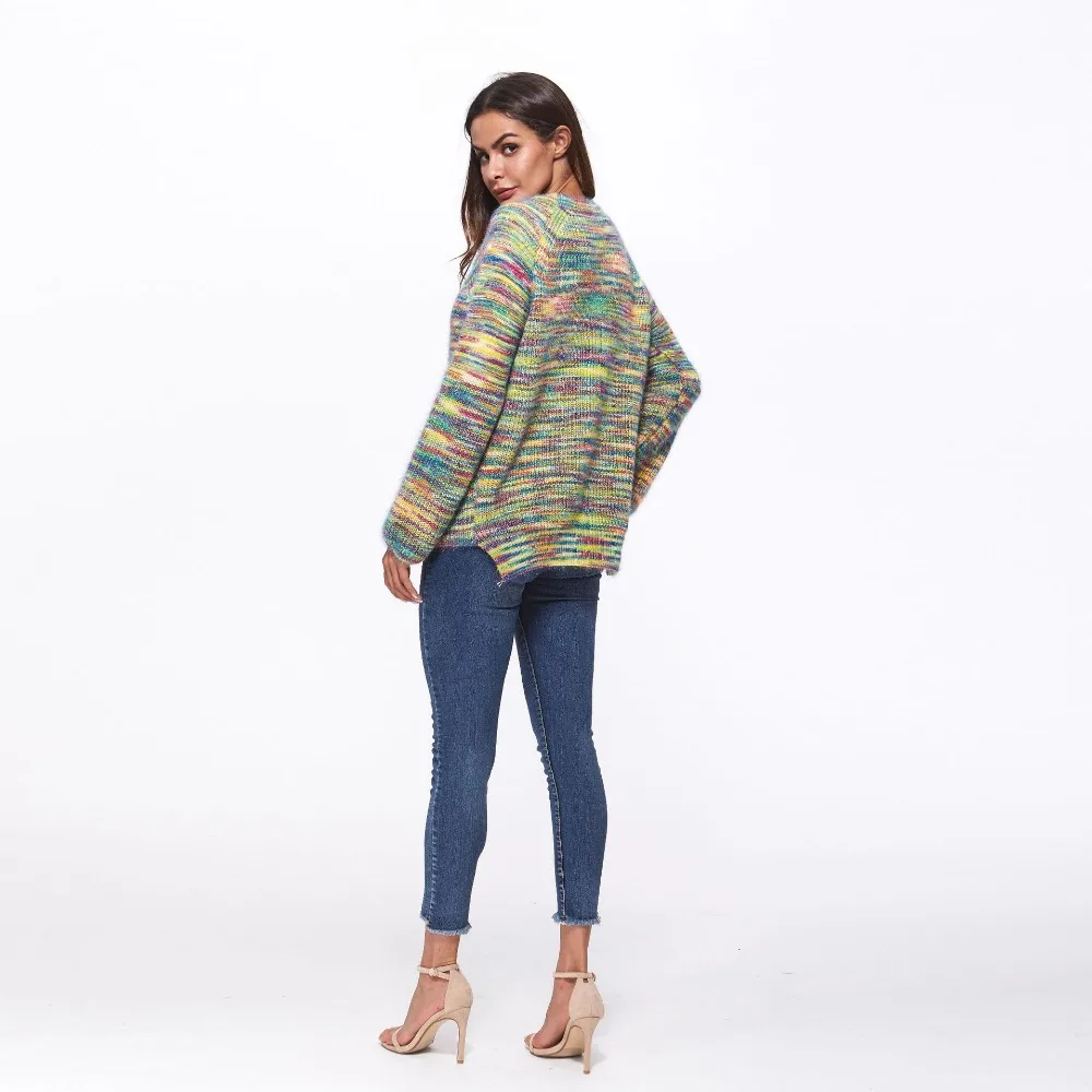 Casual Women Mohair Knitted Top Soft Warm Autumn Colorful Pullovers O-Neck Winter Sweater | Женская одежда