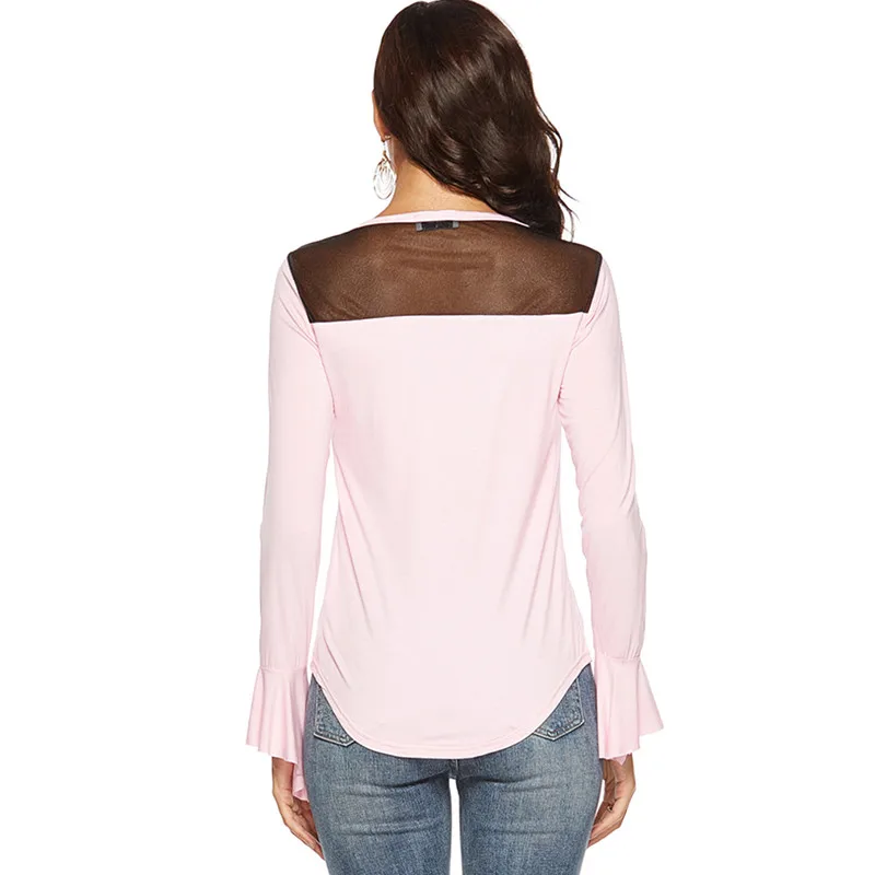 Новинка весны 2019 черные женские рубашки модная газовая строчка сексуальный