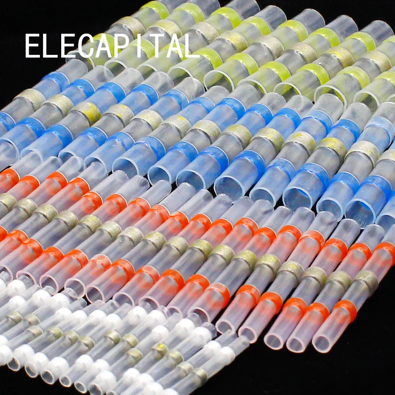 

50pcs Waterproof Solder Seal Heat Shrink Butt Wire Connectors Terminals Electrical Copper with a Soldering Sleeve
