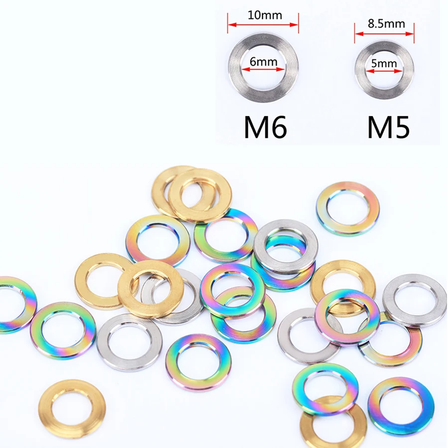 

10 шт. 5 мм 6 мм титановый болт прокладка 3 Цвета Универсальный Велосипедный винт велосипедный шайбы Bicicleta болты прокладка велосипед части топ