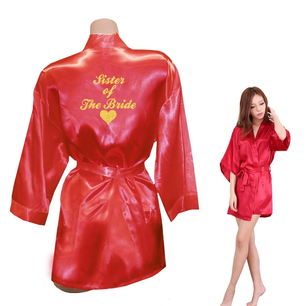 06 Red Gold DongKing/свадебные платья для вечеринок для сестры невесты с золотым блестящим принтом в виде сердца, кимоно, атласный Свадебный Халат - Цвет: 06 Red Gold