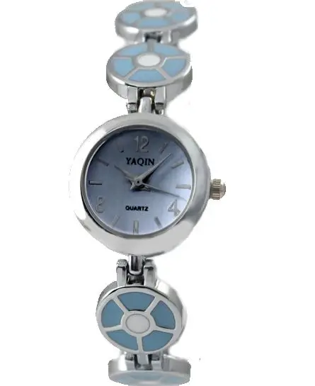 Стильный Модный блестящий хромированный браслет с синей эмалью женские часы