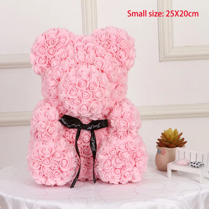 Small size pink 25/40 см с принтом в виде сердец и большими красными Тэдди медведь цветок розы искусственные украшения Рождественские подарки для Для женщин подарок на день Святого Валентина - Цвет: Small size pink