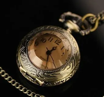 

wholesale coffee glass pocket watch necklace women girl lady fob watches good quality fashion retro nice new bronze with chain