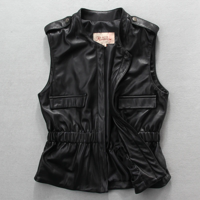 Free shipping,2018 new style Genuine sheepskin leather women vest.fashion slim woman vests,sleeveless leather jacket,sales