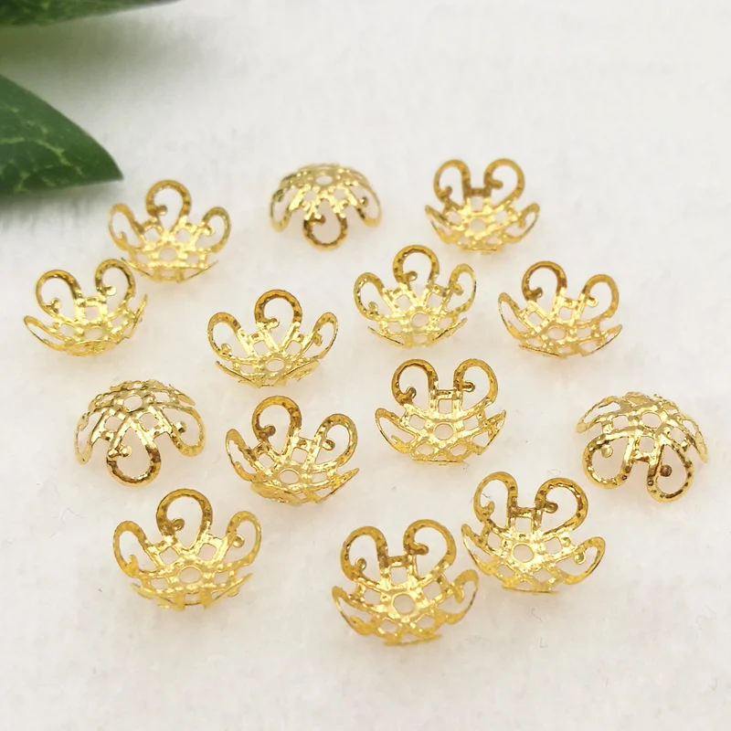 100 pieces/lot 11mm Gold color Metal Filigree Flowers Slice Beads Caps Jewelry Setting DIY Components Findings | Украшения и