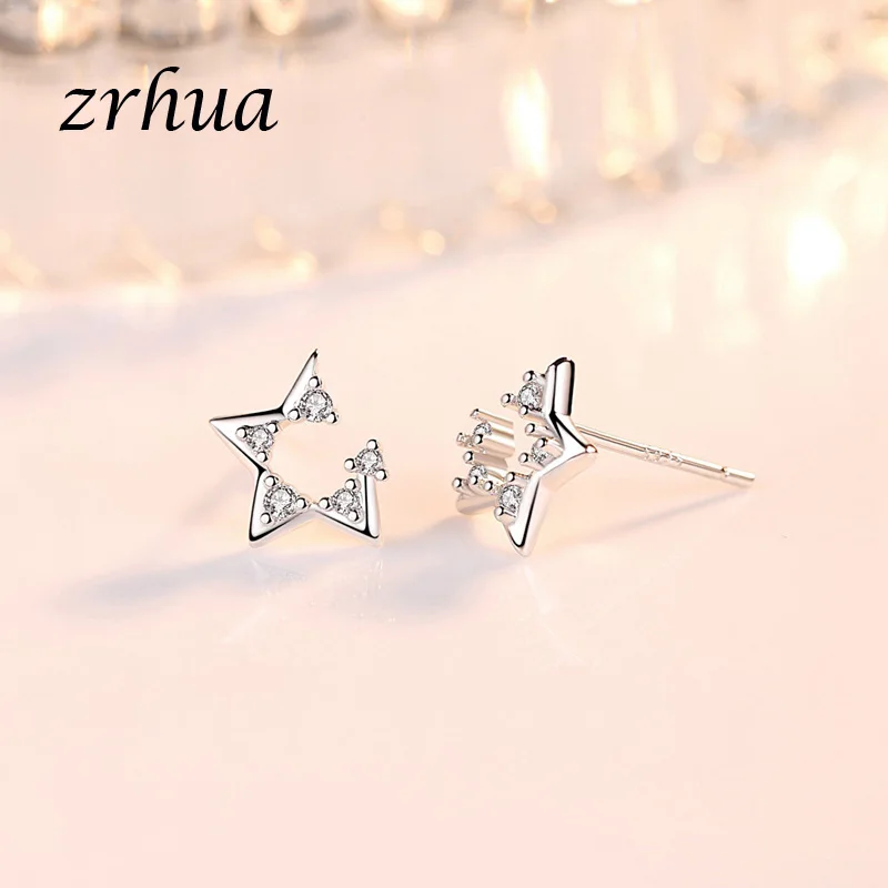 Блестящие Серебряные серьги-гвоздики ZRHUA с австрийским кристаллом Женская