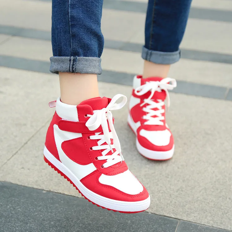 Новинка 2018 женские повседневные высокие туфли красного цвета европейские