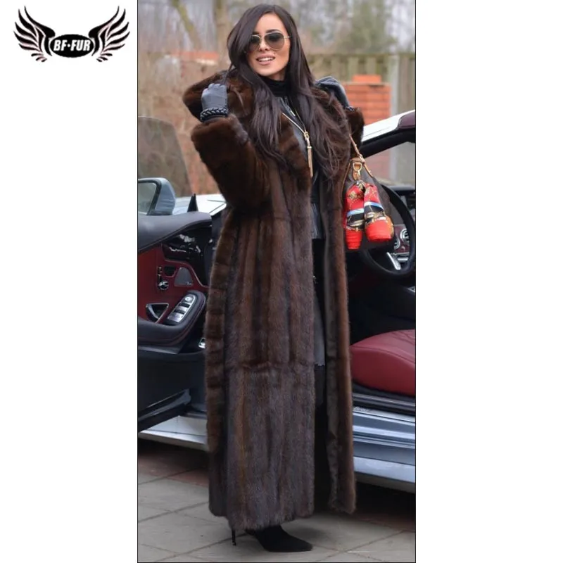 BFFUR Winter Coat With Hood Real Mink Fur Outerwear 2022 New Arrival Leather Jacket Women Warm Casual Gothic Dress Genuine Coats